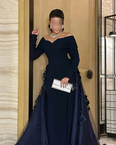 Customized Exquisite Off the Shoulder Long Sleeves Evening Dress High Quality Jersey Prom Dresses Temperament Homecoming Gowns
