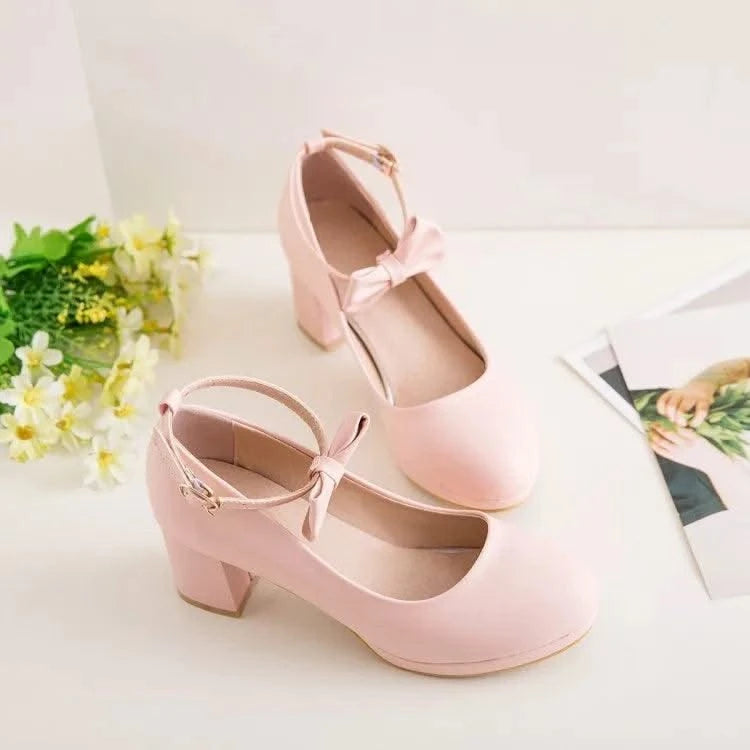 Girl's Fashion Bow Thick Heel Shallow High Heel Shoes |  Platform Pumps For Party, Wedding 30-43 | Kids, Children Fashion