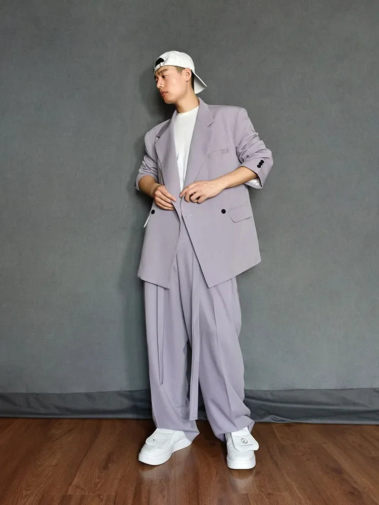 New Designer Men Loose Fit Double Breasted Blazer Two Piece Set Oversized Suit Business Casual Outfits Suit Fashion Matching Set