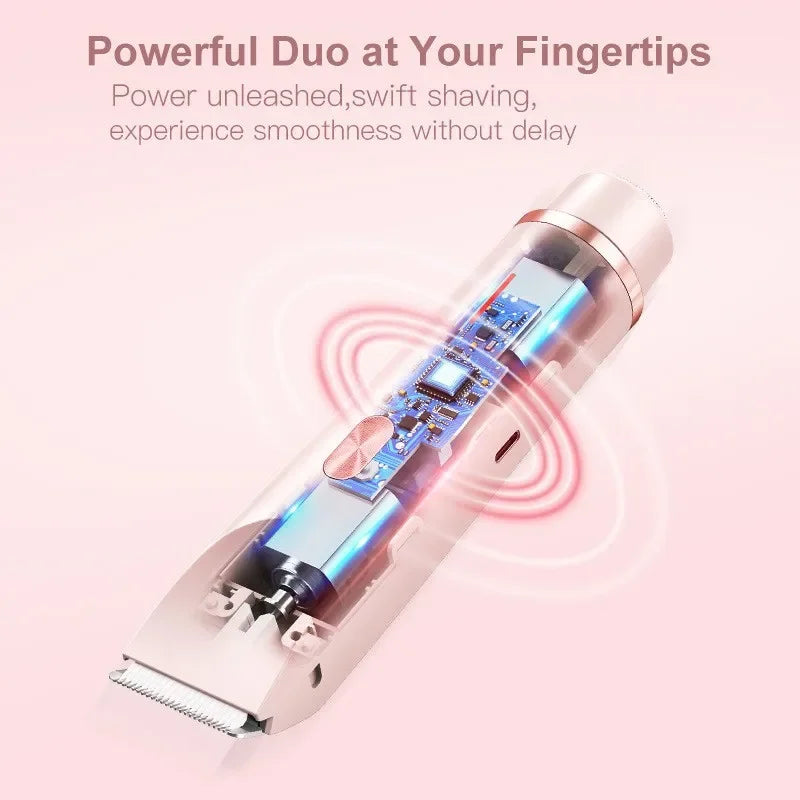 Electric Razors for Women 2in1 Bikini Trimmer Facial Mustache Shavers for Ladies Body Underarms Legs Portable Painless Epilator