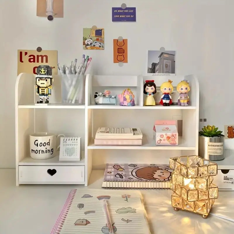 Desk Organizer with Drawer - Storage Box for Office/School Supplies & Makeup, Plastic Desktop Organizer