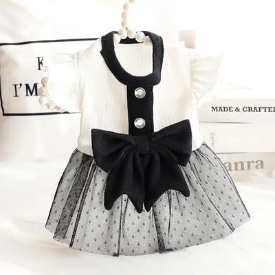 Spring Summer Thin Princess Dog Dress for Small Dog Clothes Bowknot Dog Vest Black & White Cat Clothes Cat Skirt  Soft Pet Cloth