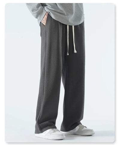 New Men's Casual Pants Wide Leg Straight 65% Cotton Fabric Outdoor Sweatpants Neutral High-quality Soft Long Baggy Trousers