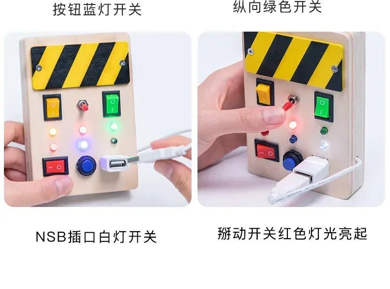 Montessori busy board sensory toys wooden with led light switch control travel activities children games for 2-4 years