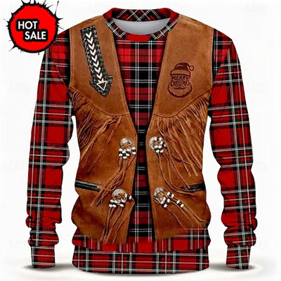 Fake Suit Ugly Christmas Sweater Santa Cosplay Sweatshirt For Women Mens Funny Xmas Ugly Sweaters Kids Party Suit Pullovers Tops