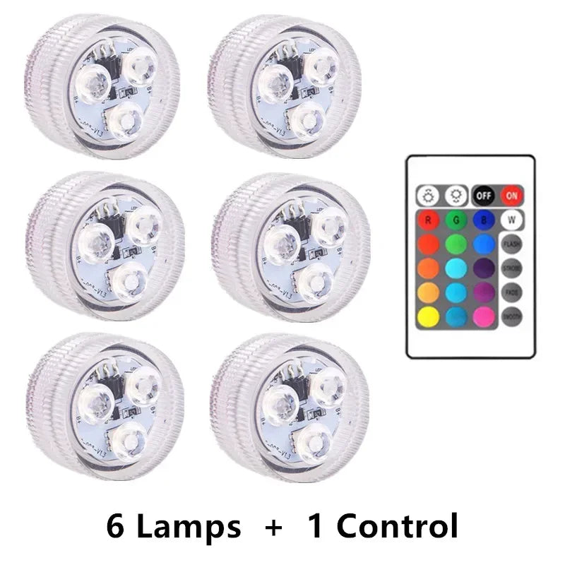 3LEDs Underwater RGB Submersible Lights with Battery Waterproof Swimming Pool Night Atmosphere Lamp Decor Wedding Party