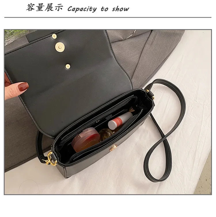 Designer Handbags For Women Leather Metal Buckle Flap Square Shoulder Bags Fashion 2024 Ladies Messenger Bags Females Casual