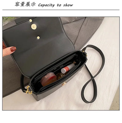 Designer Handbags For Women Leather Metal Buckle Flap Square Shoulder Bags Fashion 2024 Ladies Messenger Bags Females Casual
