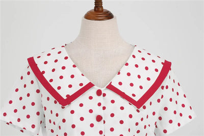 Polka Dot Print Vintage Dress For Women A Line Temperament Lapel Cocktail Party Dresses Ladies Slim Long Dresses With Belt