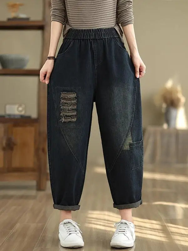 Women's Wide Leg Jeans 2025 New Autumn Denim Pants Oversized Loose Ripped Radish Dad Elastic Waist Harem Pants