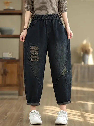 Women's Wide Leg Jeans 2025 New Autumn Denim Pants Oversized Loose Ripped Radish Dad Elastic Waist Harem Pants