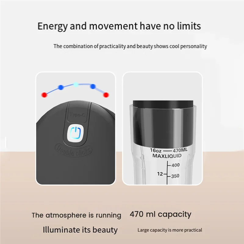 Portable Smoothies Blender Electric Juice Blender Rechargeable Portable Blender For Smoothies Fruits Blender Easy To Use Black-A