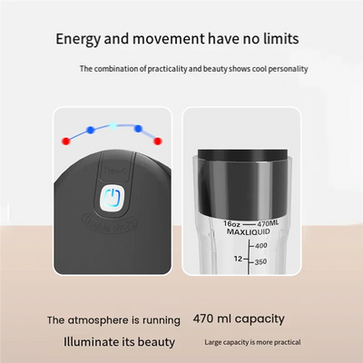 Portable Smoothies Blender Electric Juice Blender Rechargeable Portable Blender For Smoothies Fruits Blender Easy To Use Black-A