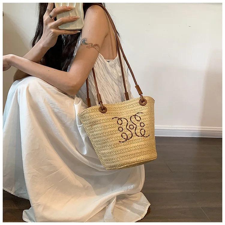 Fashion retro shoulder bag women handbag luxury brand designer tote straw messenger elegant ladies beach bags