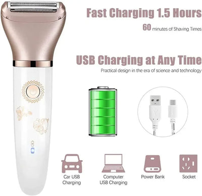 Electric Razor for Women, Painless 2 in 1 Wet & Dry Lady Shaver Portable Waterproof Bikini Trimmer Body Hair Removal