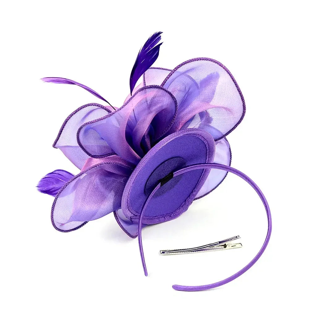 Top Hat Royal Ascot Race Flower Mesh Headband Fascinator Hats Headwear Cocktail Tea Party Feather Flower Headband