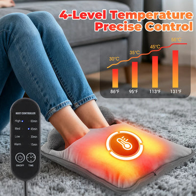 Electric Foot Heating Pad Soft Plush Foot Warmer Heater Household Foot Warming Mat  for Bed Office with 4 Heat Levels & 4 Timer