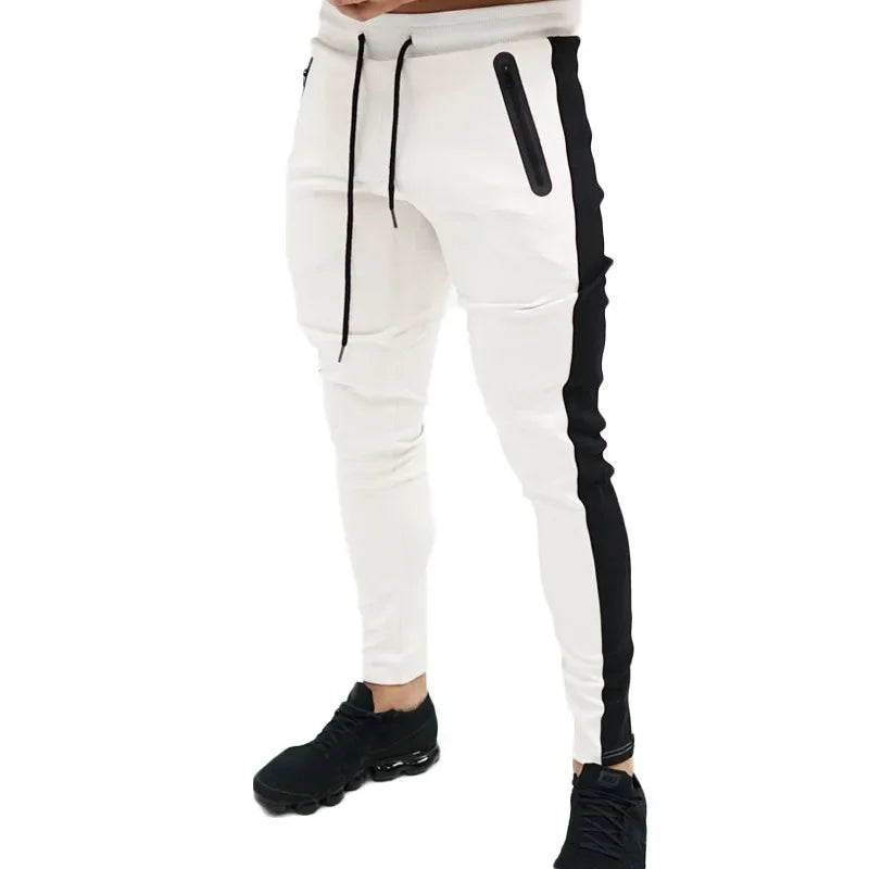 2025 New Men Sweatshirts Jogging Pants Men Casual Pants Men Stylish Color Block Zip Pockets Drawstring Sports Skinny Pants Trous