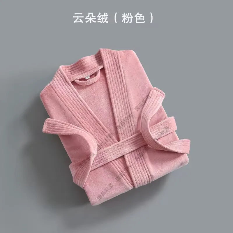 Women Towel Bathrobe 100%Cotton Long Thick Absorbent Terry Bath Robe Kimono Men LightWeight Waffle Solid Dressing Gown Sleepwear
