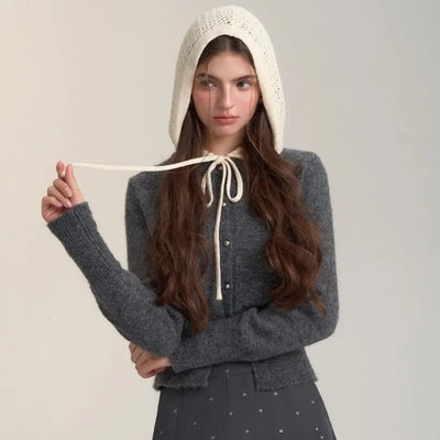 Hooded Sweater Women 2025 Autumn New Arrival Gray Black Or Red Color Knitted Pullover Sweater Korean Style Casual Sweater Tops