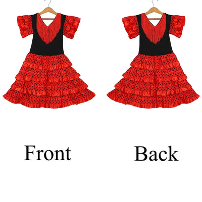 Dress Women 2025 Europe America Short Sleeve Midi Dress Traditional Spanish Dance Dress For Girls Festival Tassel Dot Dress