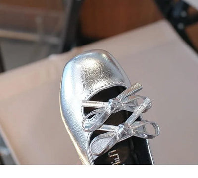 Autumn Children's Fashion Causal Black Ballet Shoes Solid Color Bowknot Elegant Girl Princess Shoes New Kids Leather Shoe