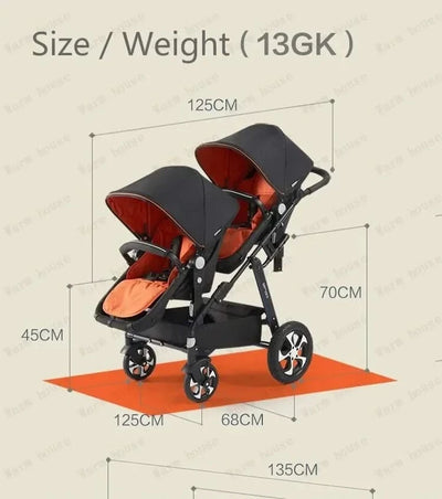 New Twins Baby Stroller Foldable Double Baby Stroller for Two Children Shock-absorbing Twin Baby Stroller Four Wheel Cart