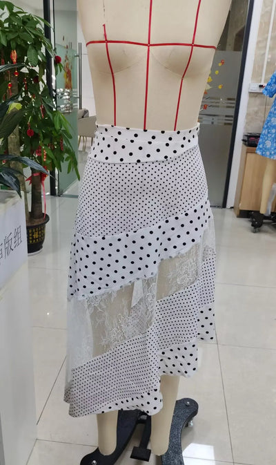 Women's Flowy Midi Skirt Vintage Low Waist Floral/Dots Print Long Skirt Lightweight Fall Skirt