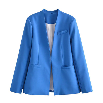 New Autumn Blazers Women Suit Coats Candy Color V Neck Long Sleeve Elegant Casual Jacktets