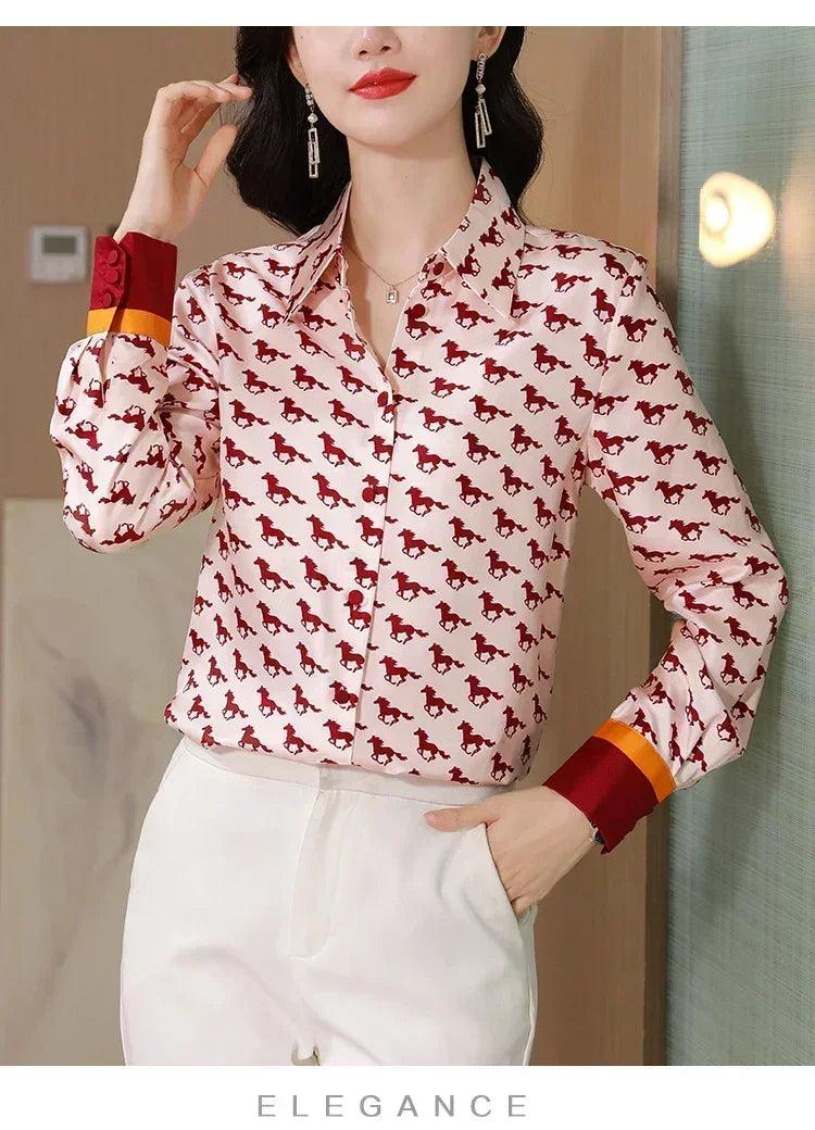Women satin silk shirts g horse print