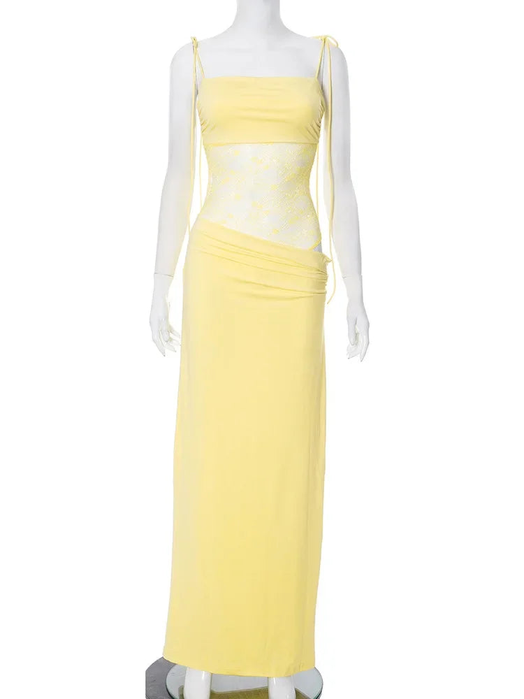 Lace-up Long Dresses For Women Evening Party Clothing Asymmetrical Lace Bodycon Vestidos De Mujer Sleeveless Robe Femme Été