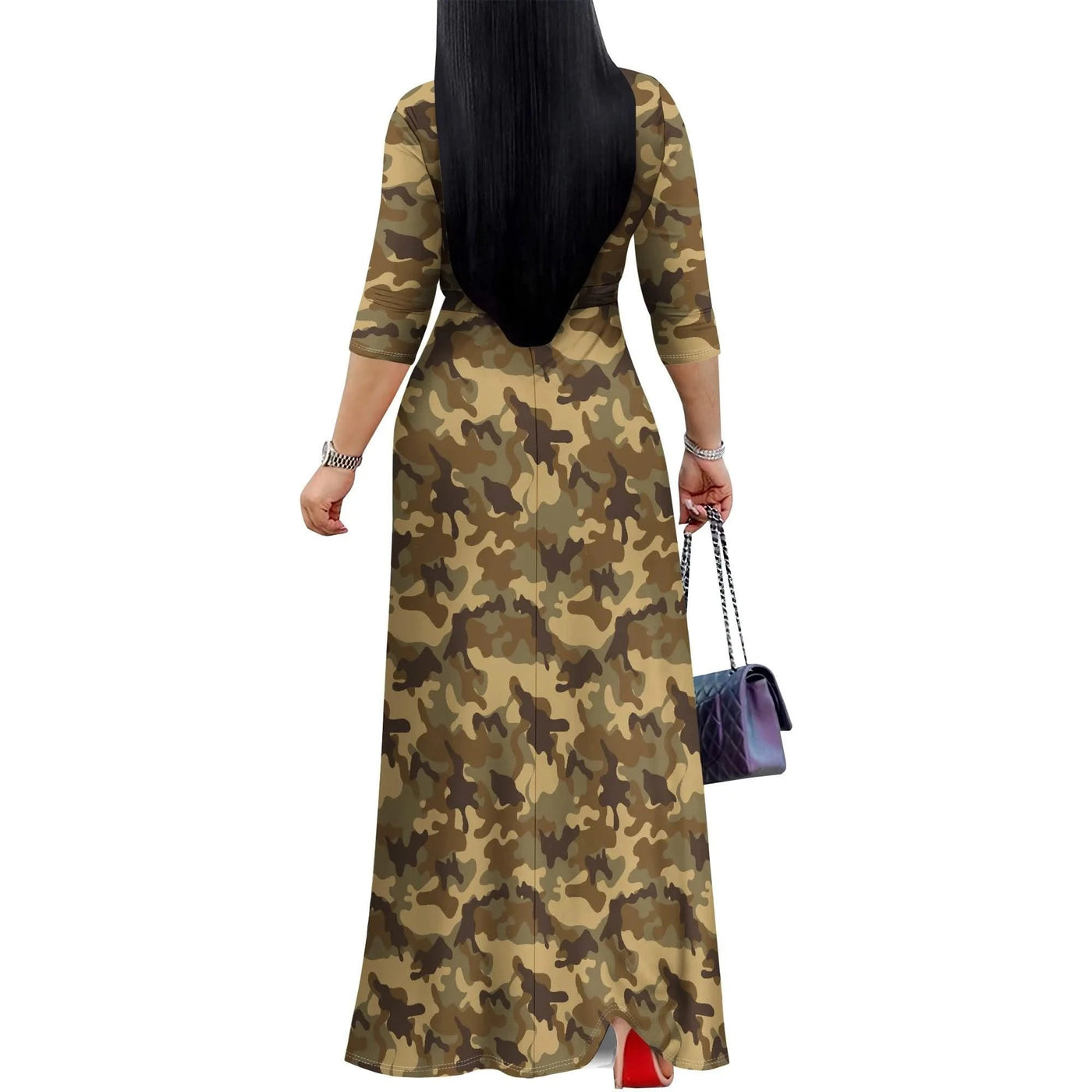 Women's Military Style Camo Dress S-3XL Army-Inspired Maxi Wrap Dress for Festival & Hiking Looks