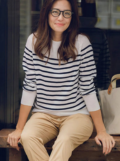 Women Sweaters Blouse Pullover Sweatshirt for Autumn Winter Stripe Sweater Shirt Black White ouc2552