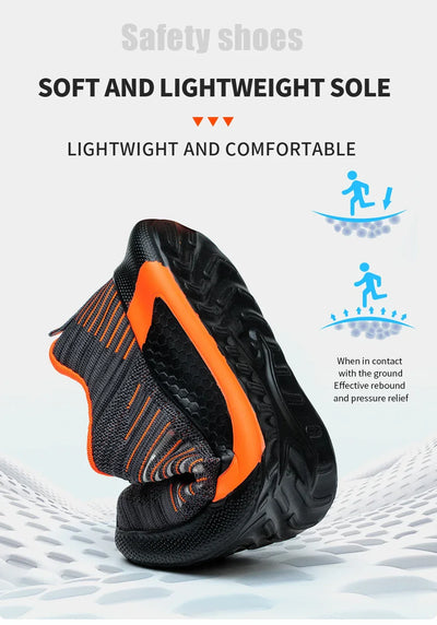 Men's Safety Shoes with Steel Toe Cap Anti-smash Work Sneakers Lightweight Puncture-Resistant Indestructible Breathable Footwear