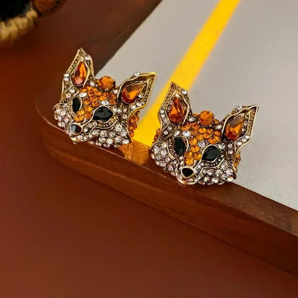 Luxury crystal cat necklace earrings beaded exaggerated rhinestones pendant accessories neck jewelry
