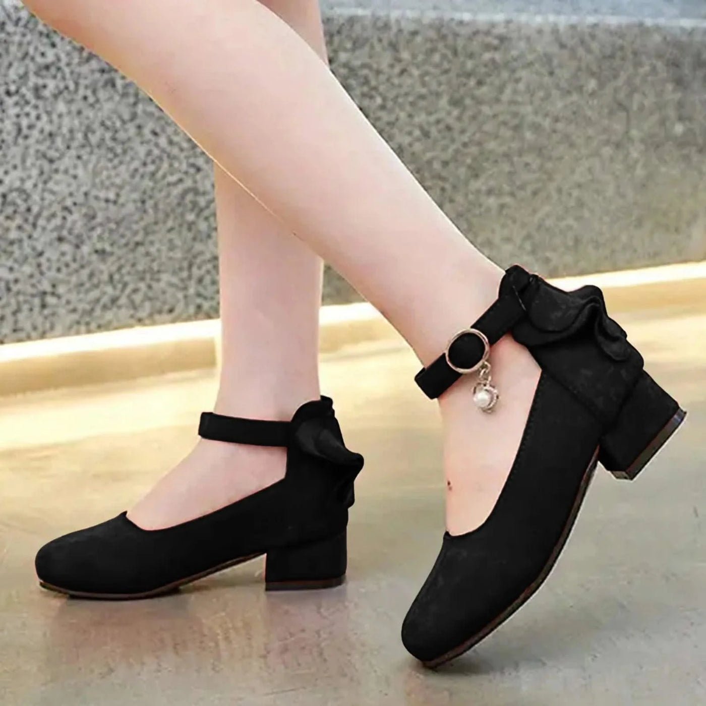 Kids Velvet Black Pink Leather High Heeled Shoes 3-15T | Princess Sandals for Girls | For Party, Wedding, Dance | Children's Fashion