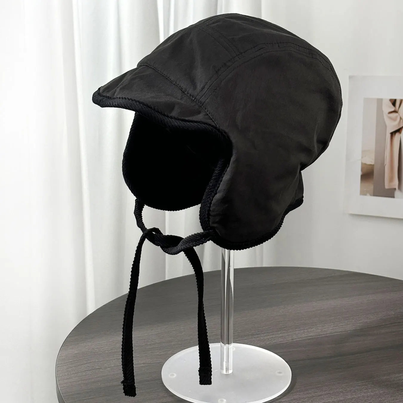 Winter Tie-Back Lei Feng Hat, Fleece-Lined for Warmth, Classic Black Ear-Protecting Hat, Aviator Hat, Windproof Design, Suitable for Outdoor Activities and Cycling, Is the First Choice for Everyday Casual Accessories.