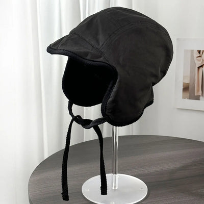Winter Tie-Back Lei Feng Hat, Fleece-Lined for Warmth, Classic Black Ear-Protecting Hat, Aviator Hat, Windproof Design, Suitable for Outdoor Activities and Cycling, Is the First Choice for Everyday Casual Accessories.