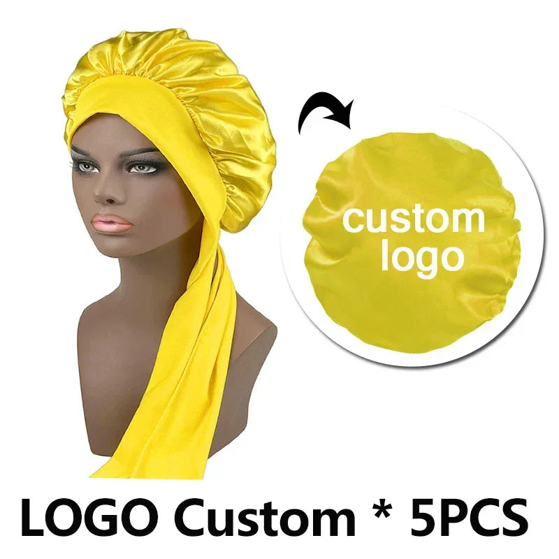 Silk Bonnet For Women Large Sleeping Cap For Hair Care Soft Satin Bonnets With Wrap Tie No Frizz No Fly Aways Hair Bonnets LOGO