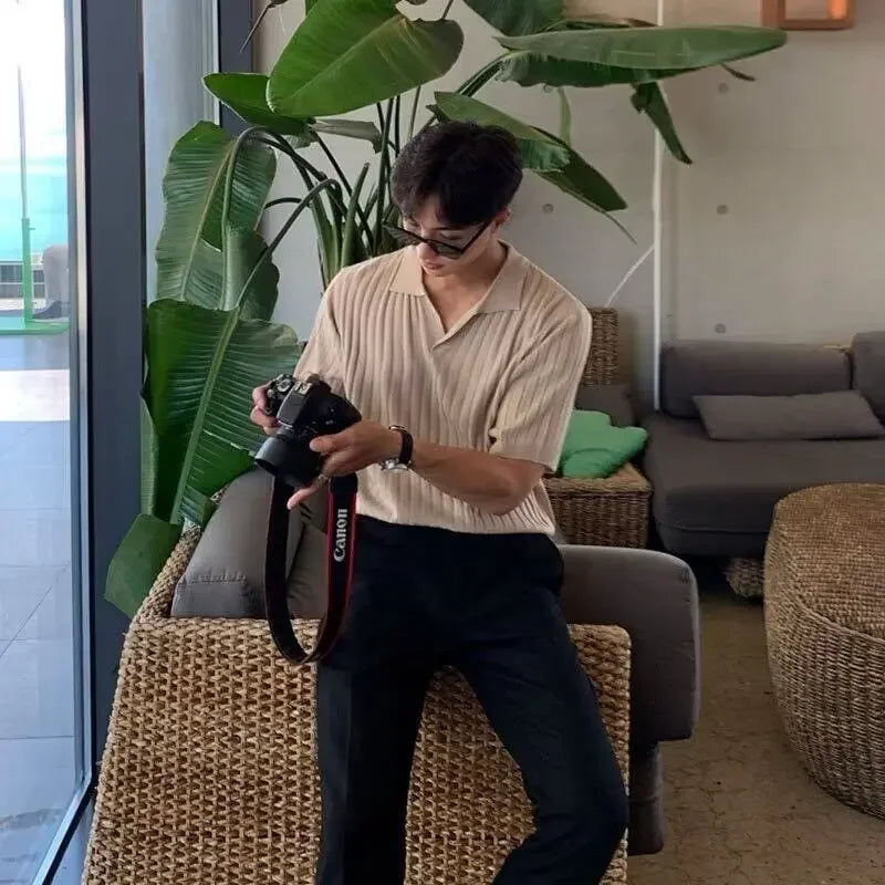 Men Slim Fit Polo Shirts Solid Stretch Sexy Collared TShirt Fashion Trendy Cotton Casual Top Summer Clothes Comfortable Stretchy