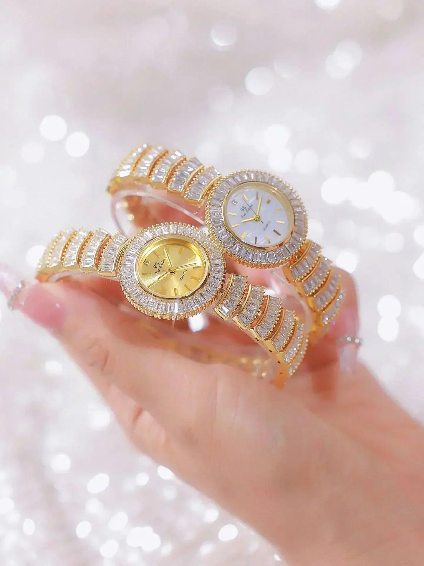 High-end luxury woman watch full diamond gold silver bracelet women fashion quartz wristwatches ladies rhinestone clock