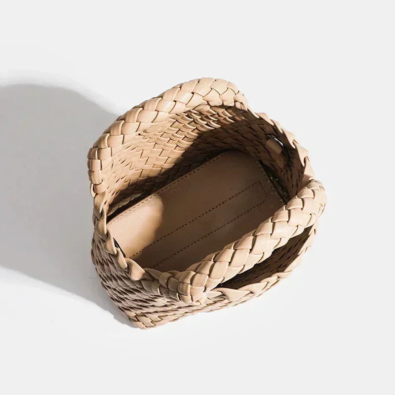 Designer bag women’s handbag popular small size version pu leather woven fashion style soft handmade bucket