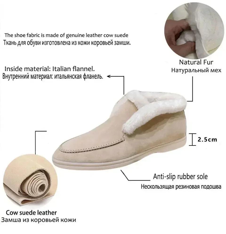Fur ankle boots women’s cow suede loafers high quality 2025 winter flat shoes integrated warm snow