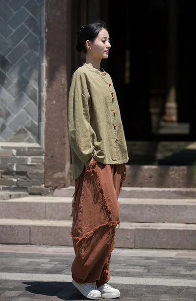 Women's Literary Vintage Ramie Linen Tops