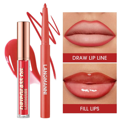 12PCS Retro Lip Set 6 Lipliner 6 Dripglass Oil Matte Shiny Long Lasting Makeup Kit Cosmetics Beauty Essentials