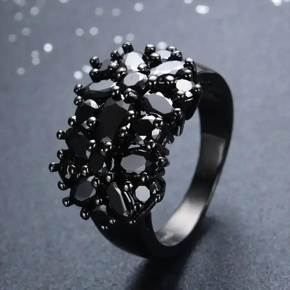 Luxury rings unique black oval inlaid cross border vintage big wedding for women men fashion jewelry accessories
