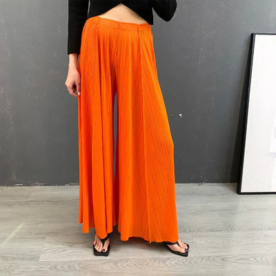 Pleated Wide Leg Pants For Women New Autumn 2025 Solid Color Elastic Waist High Quality Loose Casual Trousers Female