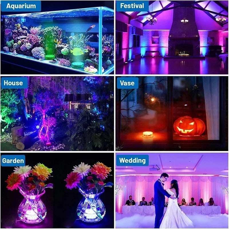 Submersible LED Lights Waterproof Underwater RGB with Remote Control Colour-Changing Light, Battery-Operated Flameless Lamps