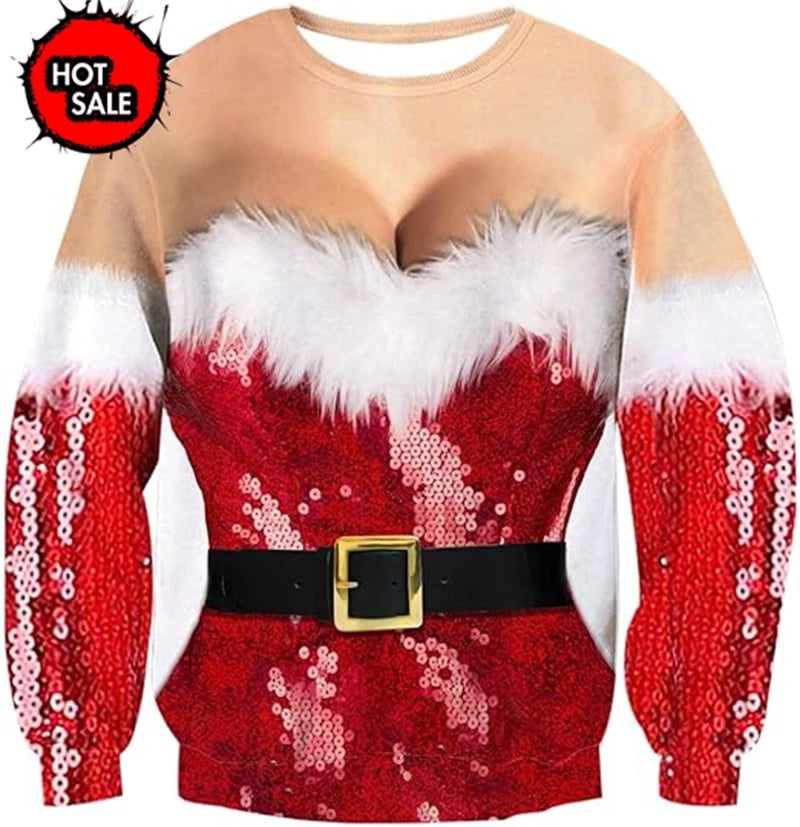 Fake Suit Ugly Christmas Sweater Santa Cosplay Sweatshirt For Women Mens Funny Xmas Ugly Sweaters Kids Party Suit Pullovers Tops