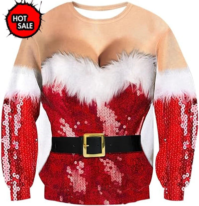 Fake Suit Ugly Christmas Sweater Santa Cosplay Sweatshirt For Women Mens Funny Xmas Ugly Sweaters Kids Party Suit Pullovers Tops